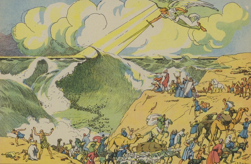 Mozes steekt de Rode Zee over door Joseph Porphyre Pinchon