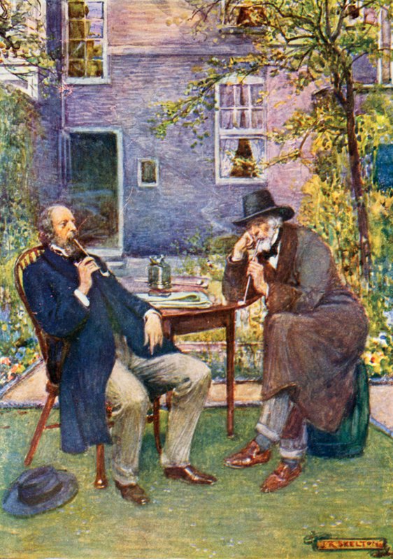 Carlyle (rechts) en Tennyson praten en roken door Joseph Ratcliffe Skelton