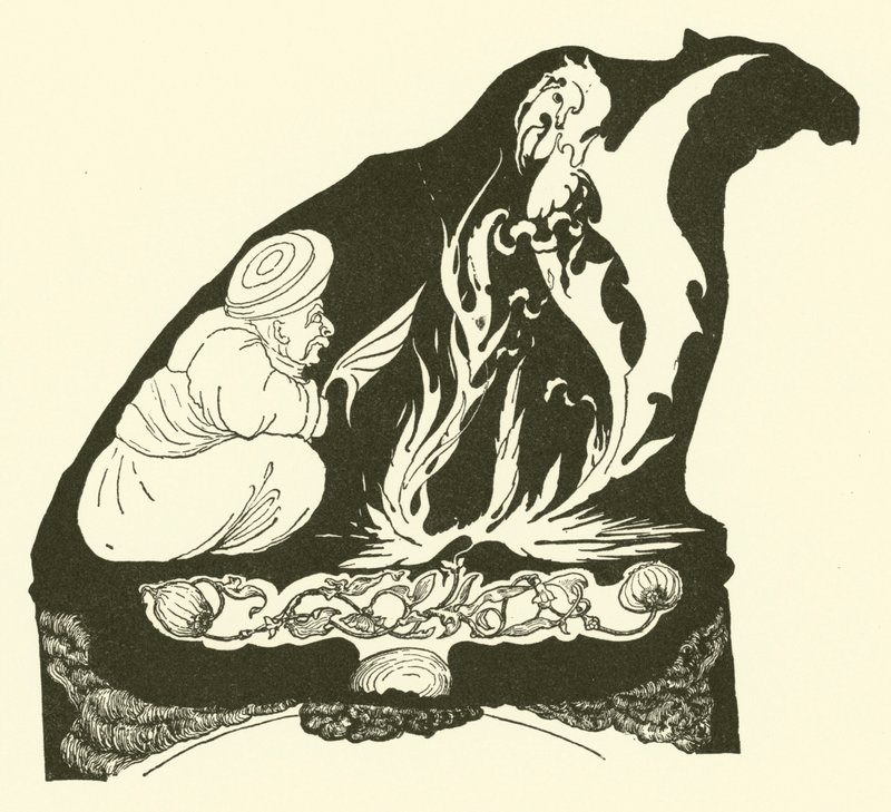 De Djinn maakt het begin van de magie die de bult naar de kameel bracht door Joseph Rudyard (after) Kipling