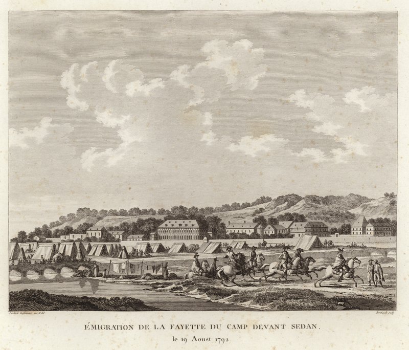 De Markies de Lafayette die het kamp in Sedan ontvlucht door Joseph Swebach Desfontaines