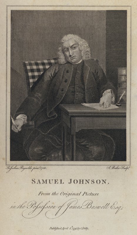 Samuel Johnson, Engelse schrijver en lexicograaf (gravure) door Joshua (after) Reynolds