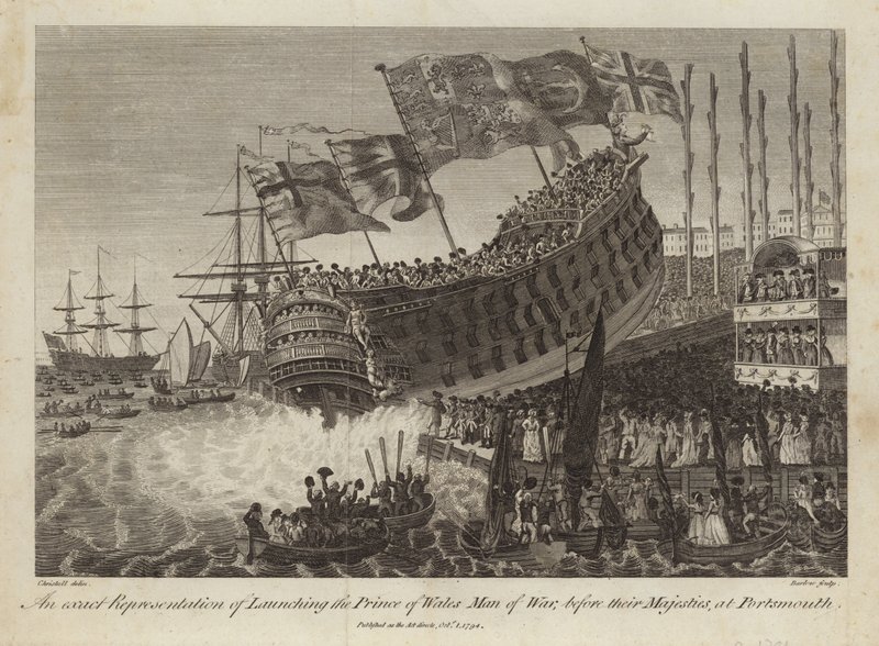 Te Water Laten van de Prince of Wales, Oorlogsschip, voor hun Majesteiten in Portsmouth door Joshua Cristall