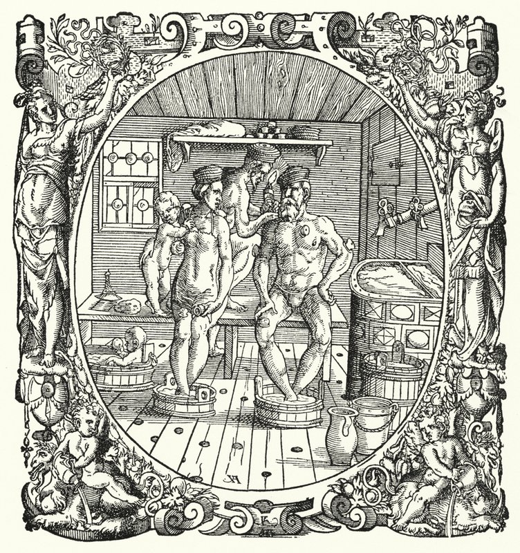 De badkamer (gravure) door Jost (after) Amman