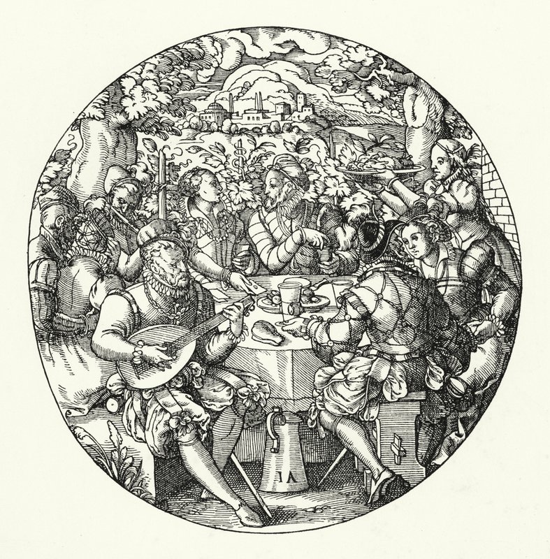 De maaltijd in de open lucht (gravure) door Jost (after) Amman