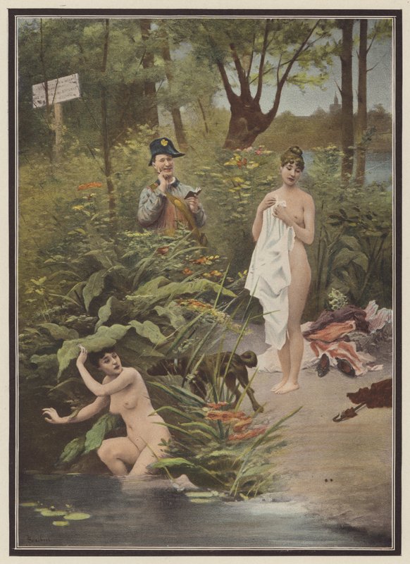 Vrouwen betrapt tijdens het baden door Jules (after) Scalbert