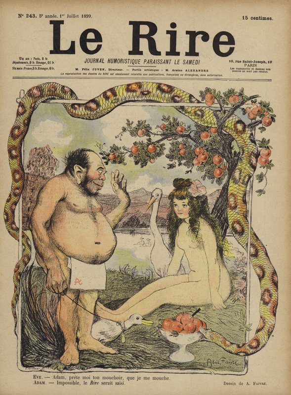 Adam en Eva, Illustratie voor Le Rire door Jules Abel Faivre