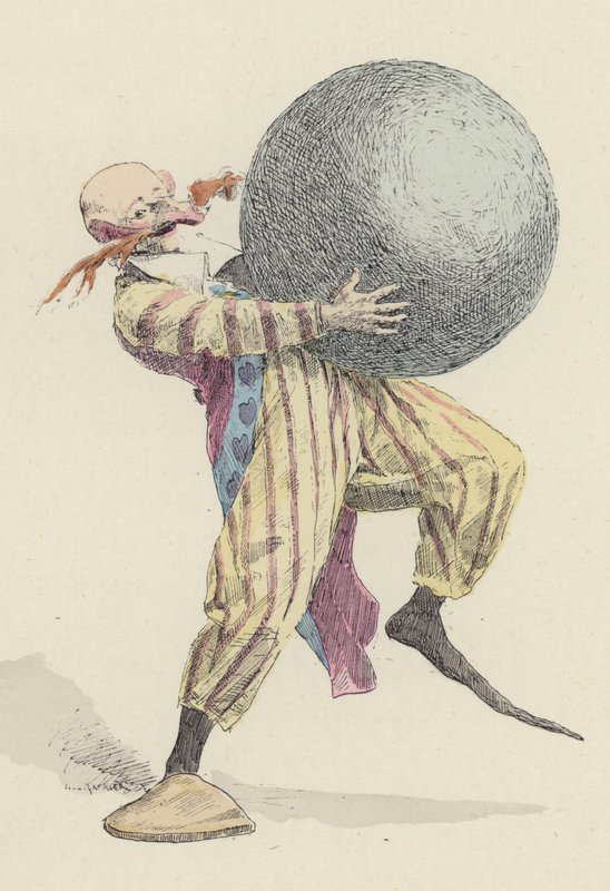Clown die een Grote Bal Vasthoudt door Jules Arsene (after) Garnier