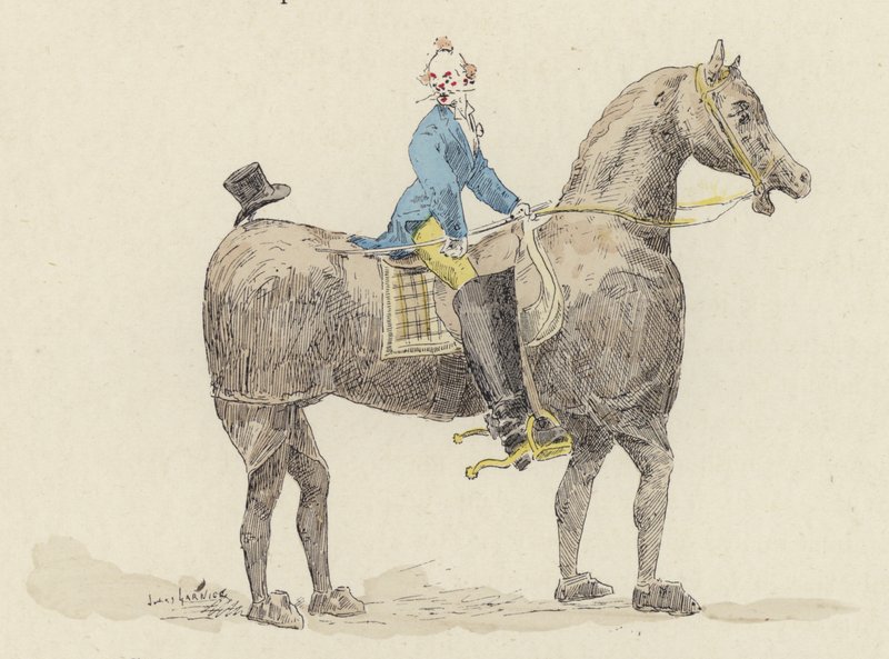 Clown op kostuum paard door Jules Arsene (after) Garnier