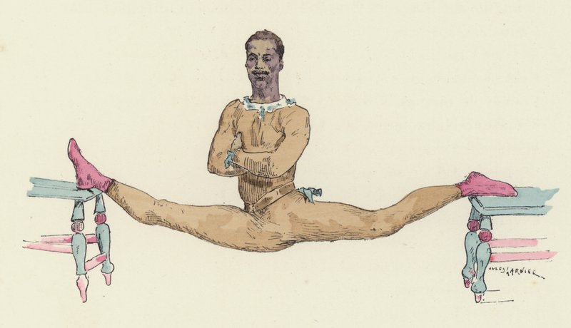 Mannelijke gymnast die de spagaat doet door Jules Arsene (after) Garnier