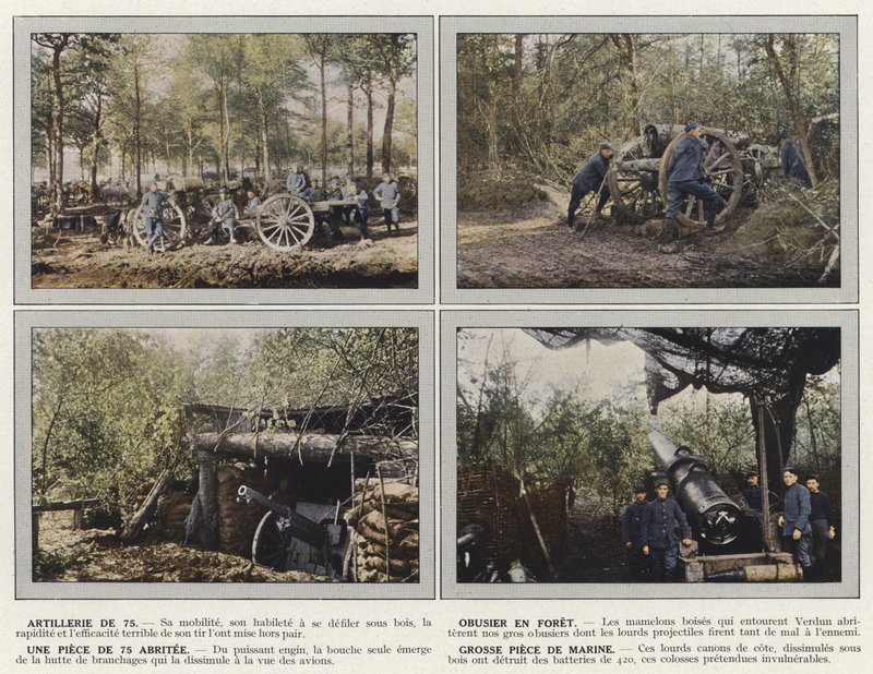 Artillerie van 75, houwitser in het bos, een stuk van 75 beschut, groot maritiem stuk door Jules Gervais Courtellemont
