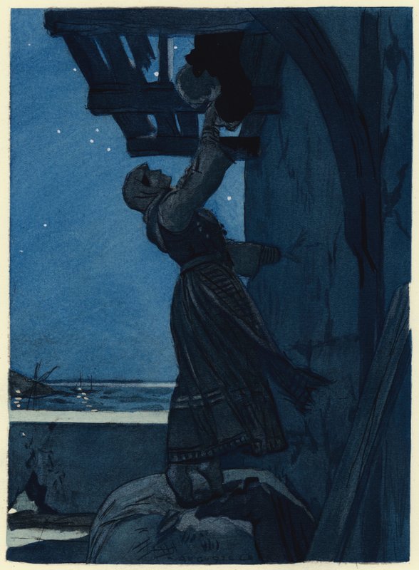 Illustratie voor memoires van Casanova (kleurenlitho) door Jules Marie Auguste Leroux