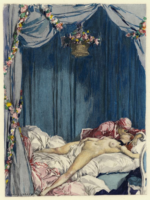 Illustratie voor memoires van Casanova (kleurenlitho) door Jules Marie Auguste Leroux
