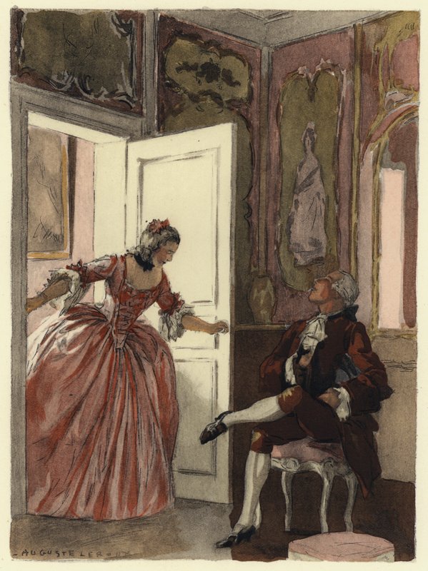Illustratie voor memoires van Casanova (kleurenlitho) door Jules Marie Auguste Leroux