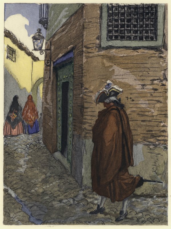 Illustratie voor memoires van Casanova (kleurenlitho) door Jules Marie Auguste Leroux