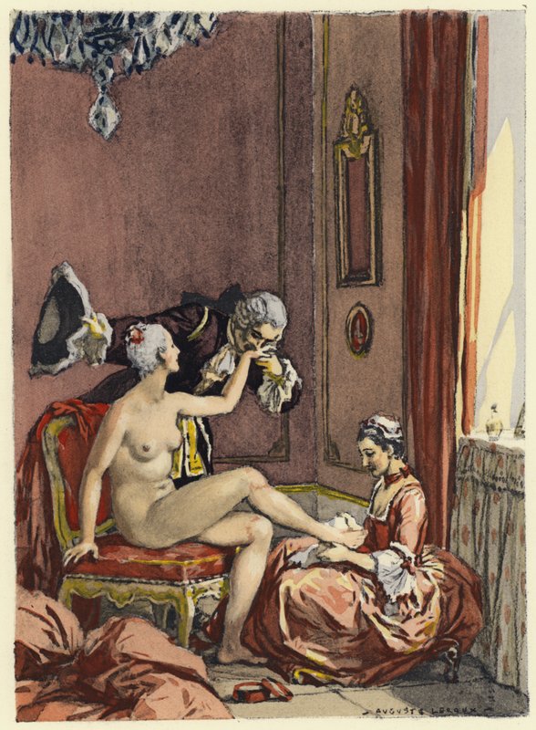 Illustratie voor memoires van Casanova (kleurenlitho) door Jules Marie Auguste Leroux