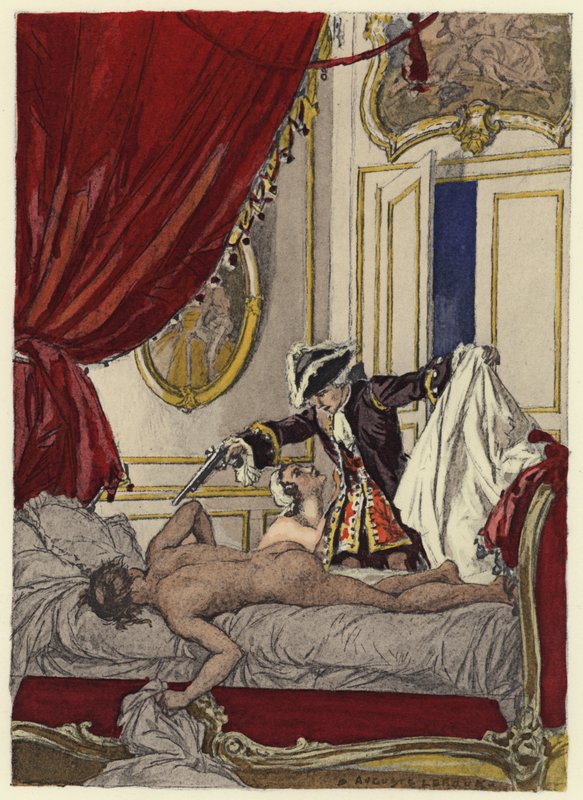 Illustratie voor memoires van Casanova (kleurenlitho) door Jules Marie Auguste Leroux