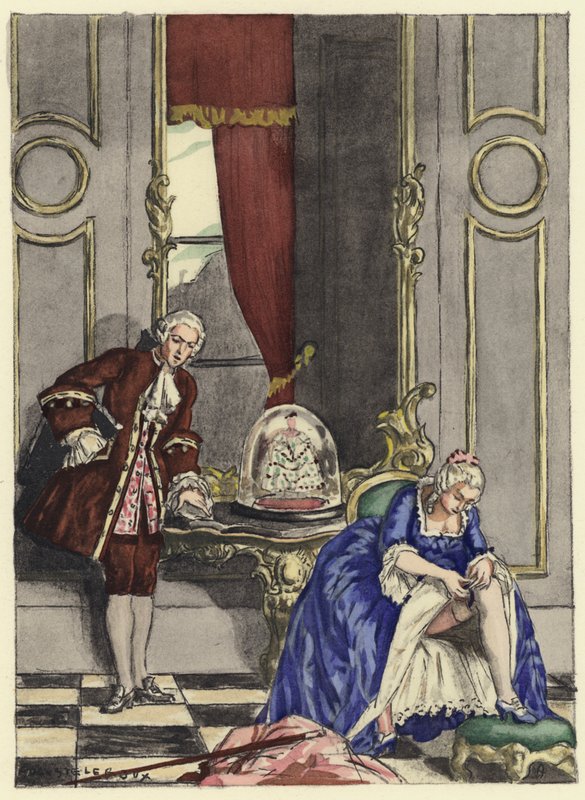 Illustratie voor memoires van Casanova (kleurenlitho) door Jules Marie Auguste Leroux