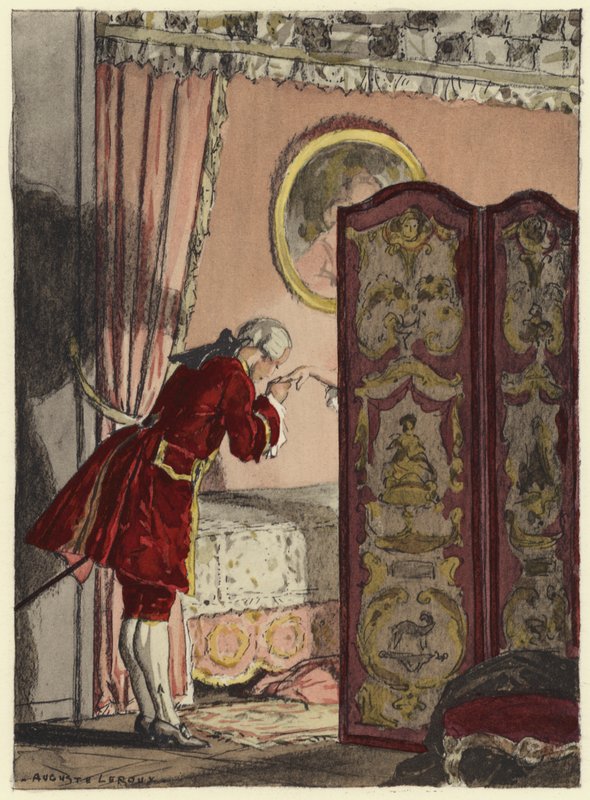 Illustratie voor memoires van Casanova (kleurenlitho) door Jules Marie Auguste Leroux
