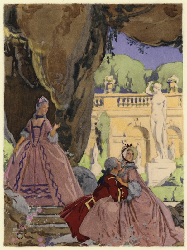 Illustratie voor memoires van Casanova (kleurenlitho) door Jules Marie Auguste Leroux