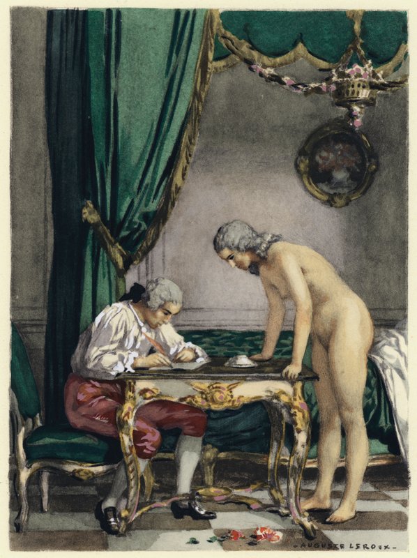 Illustratie voor memoires van Casanova (kleurenlitho) door Jules Marie Auguste Leroux