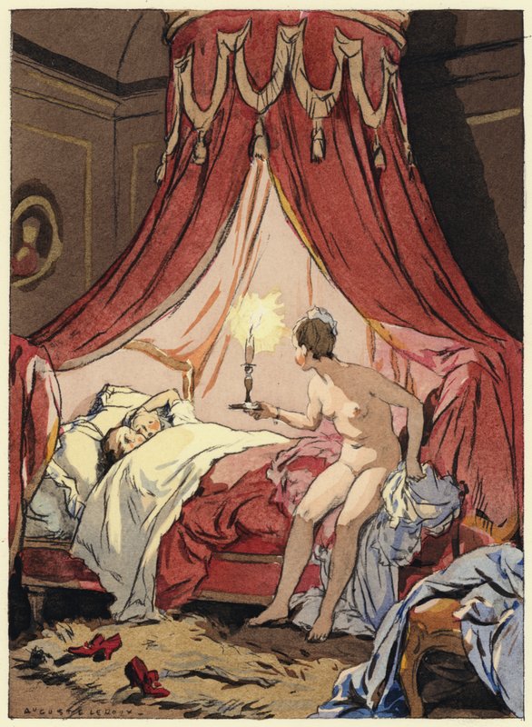 Illustratie voor memoires van Casanova (kleurenlitho) door Jules Marie Auguste Leroux