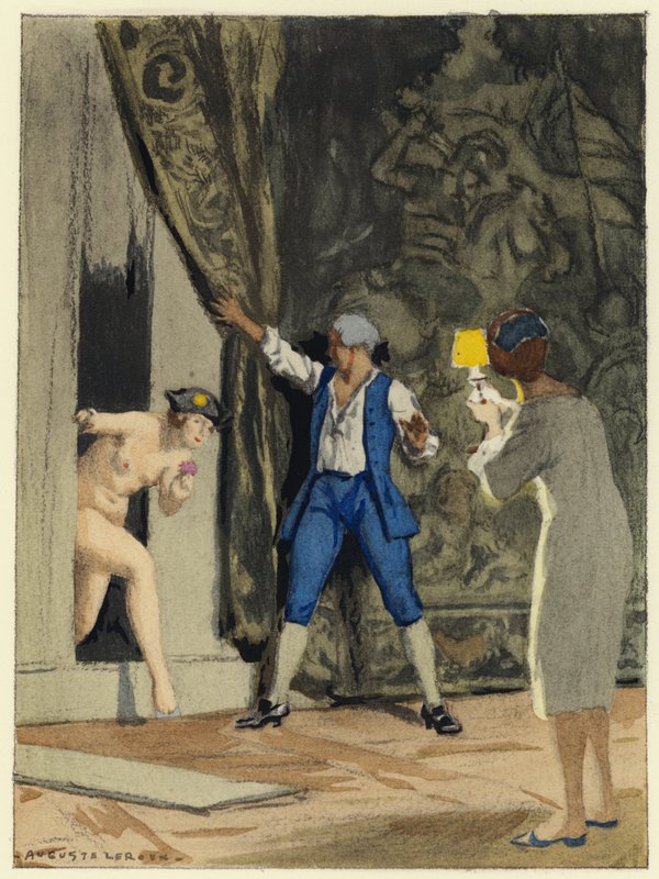Illustratie voor memoires van Casanova (kleurenlitho) door Jules Marie Auguste Leroux