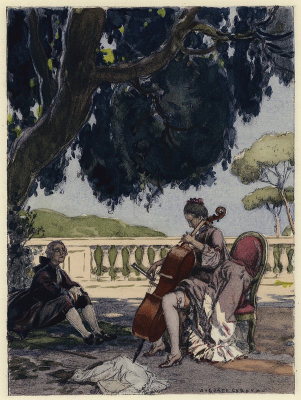 Illustratie voor memoires van Casanova (kleurenlitho) door Jules Marie Auguste Leroux