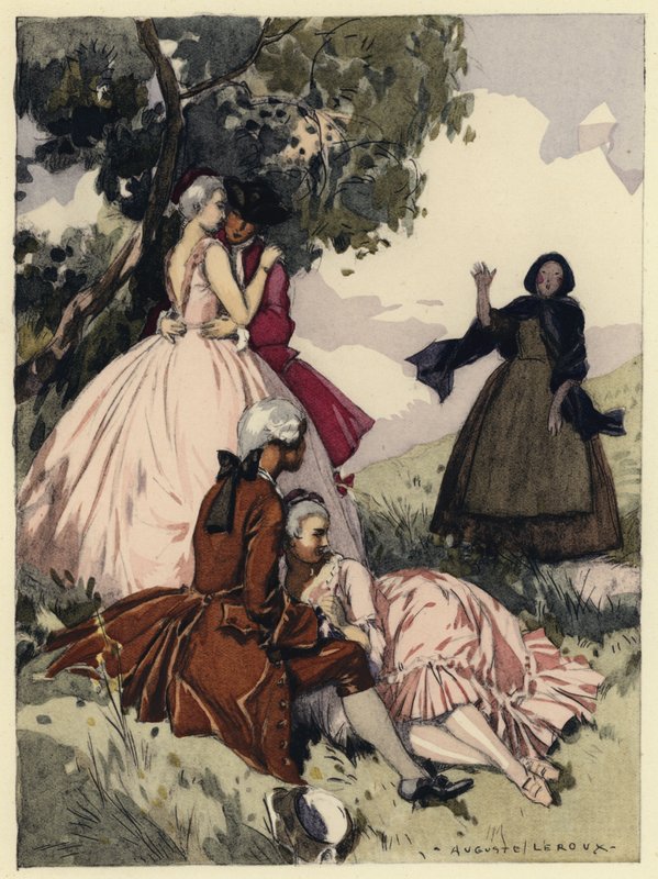 Illustratie voor memoires van Casanova (kleurenlitho) door Jules Marie Auguste Leroux
