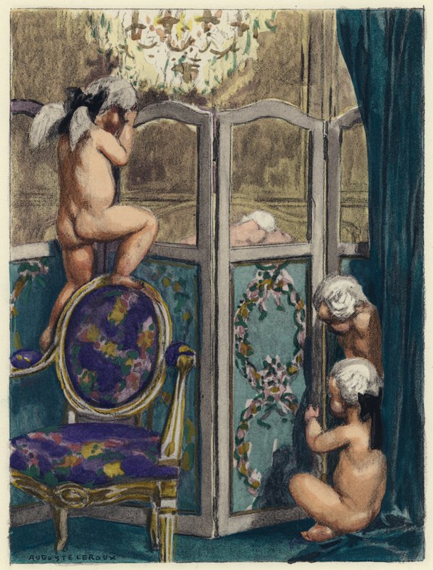 Illustratie voor memoires van Casanova (kleurenlitho) door Jules Marie Auguste Leroux