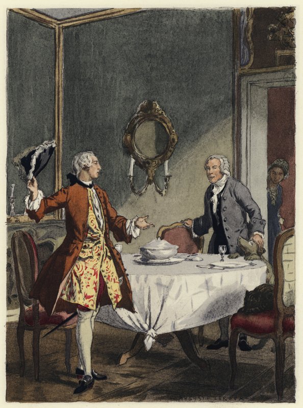 Illustratie voor memoires van Casanova (kleurenlitho) door Jules Marie Auguste Leroux