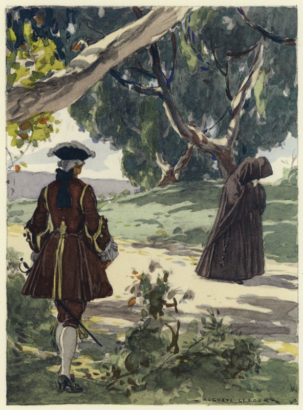 Illustratie voor memoires van Casanova (kleurenlitho) door Jules Marie Auguste Leroux