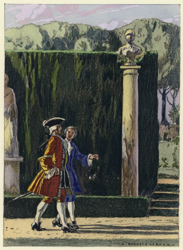 Illustratie voor memoires van Casanova (kleurenlitho) door Jules Marie Auguste Leroux