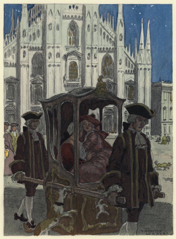 Illustratie voor memoires van Casanova (kleurenlitho) door Jules Marie Auguste Leroux