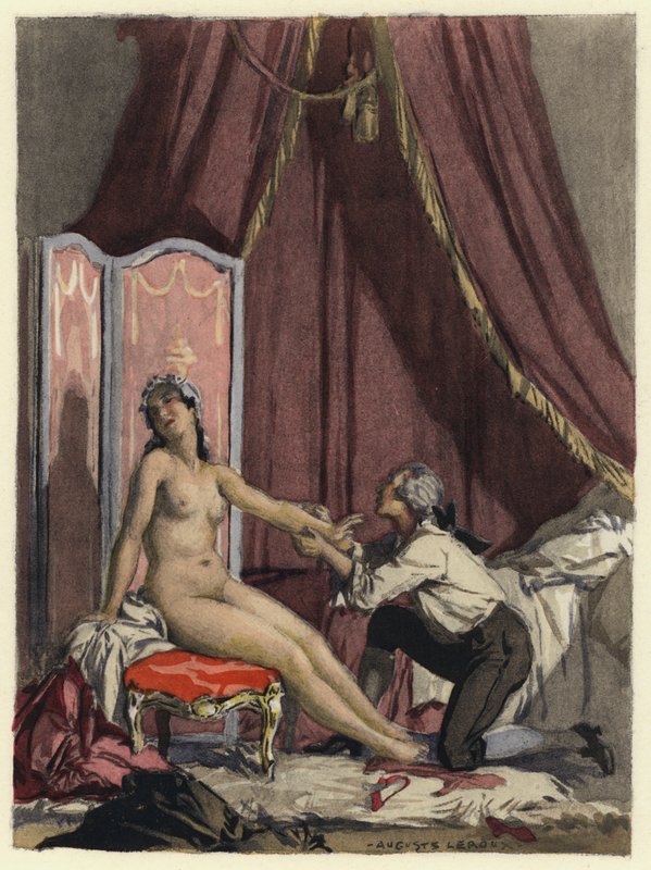 Illustratie voor memoires van Casanova (kleurenlitho) door Jules Marie Auguste Leroux