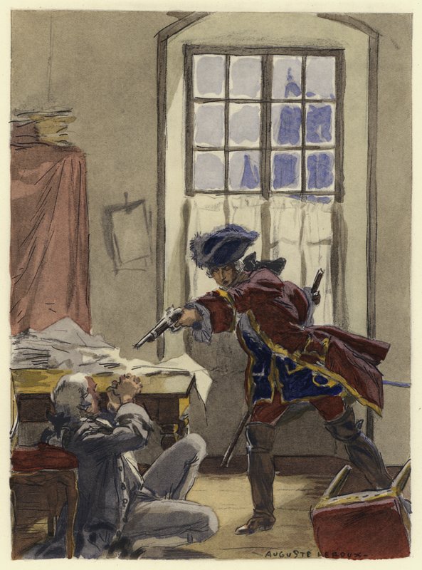 Illustratie voor memoires van Casanova (kleurenlitho) door Jules Marie Auguste Leroux