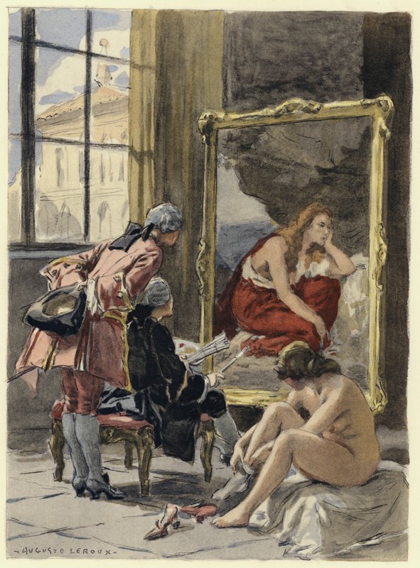 Illustratie voor memoires van Casanova (kleurenlitho) door Jules Marie Auguste Leroux