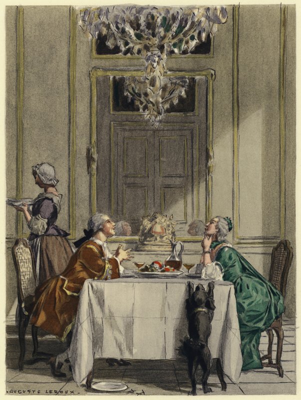 Illustratie voor memoires van Casanova (kleurenlitho) door Jules Marie Auguste Leroux