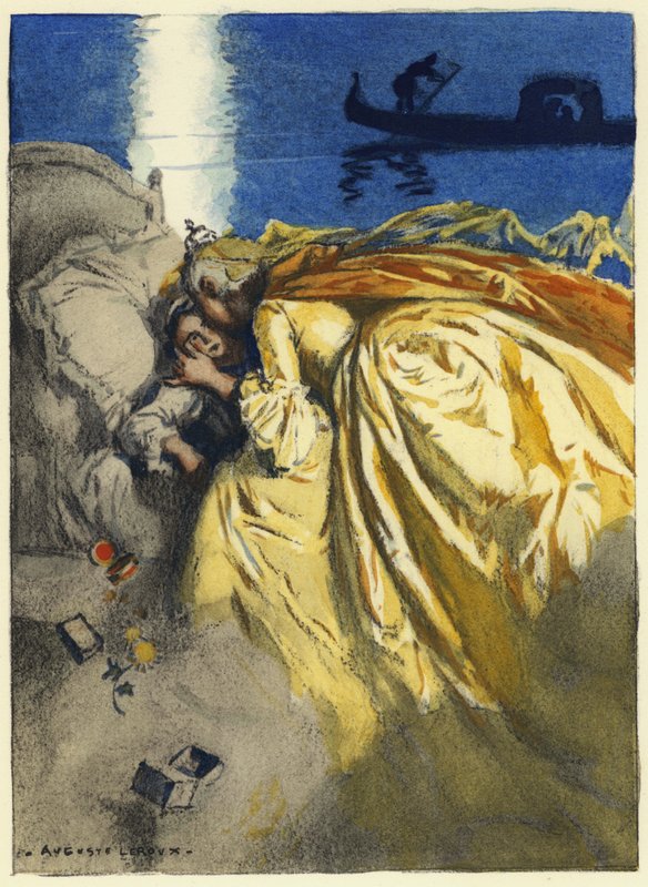 Illustratie voor memoires van Casanova (kleurenlitho) door Jules Marie Auguste Leroux