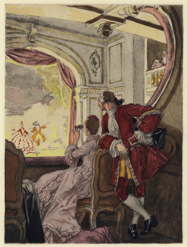 Illustratie voor memoires van Casanova (kleurenlitho) door Jules Marie Auguste Leroux
