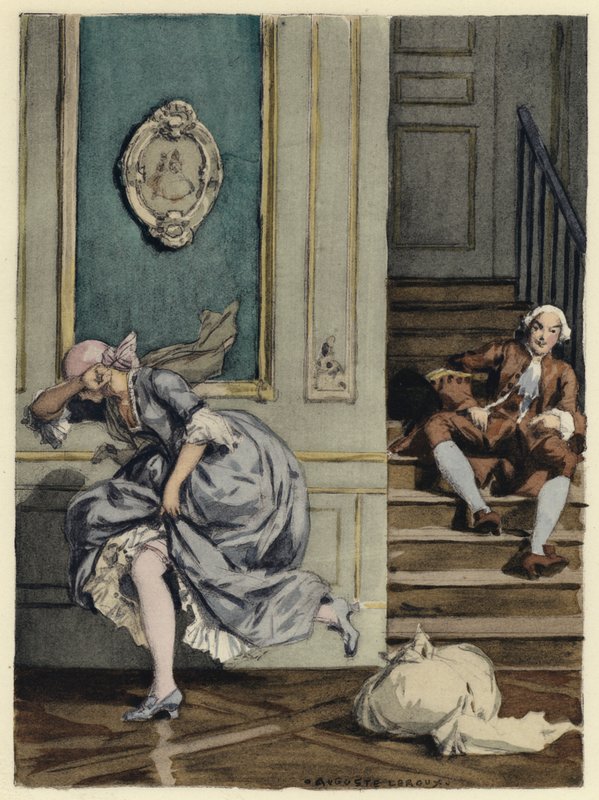 Illustratie voor memoires van Casanova (kleurenlitho) door Jules Marie Auguste Leroux