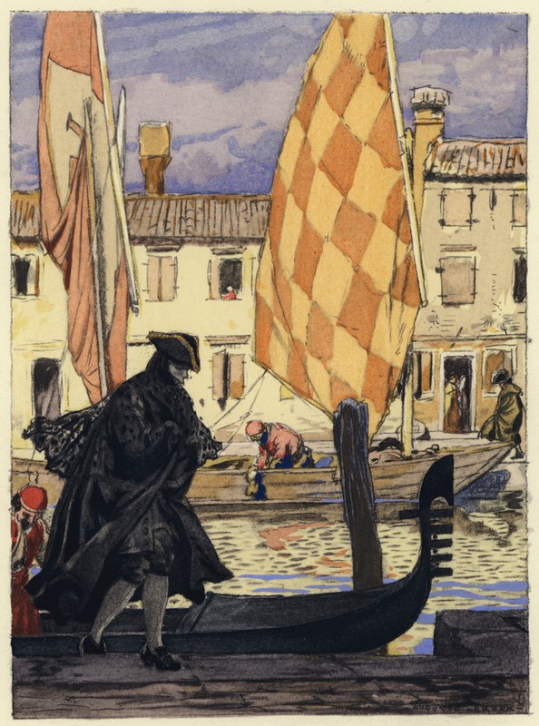 Illustratie voor memoires van Casanova (kleurenlitho) door Jules Marie Auguste Leroux