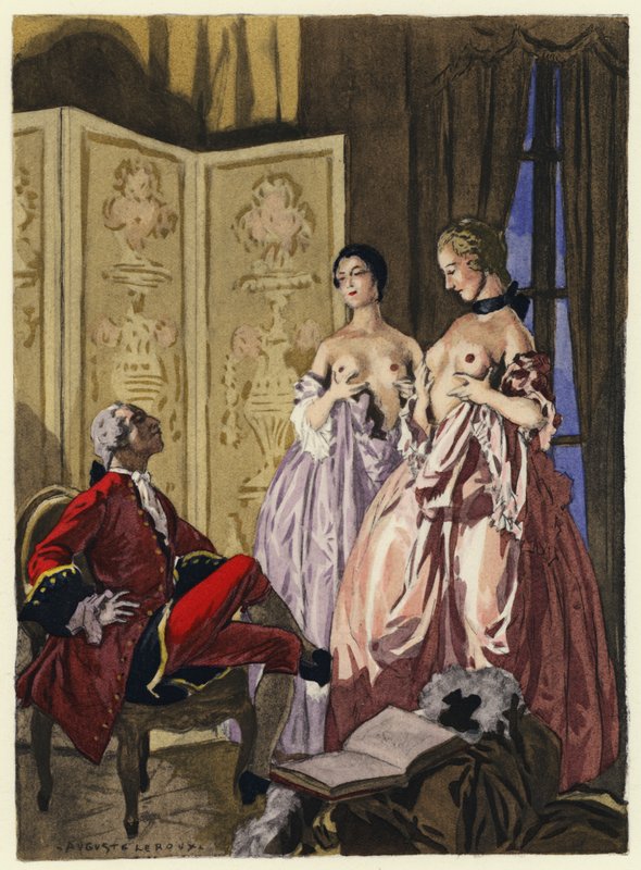Illustratie voor memoires van Casanova (kleurenlitho) door Jules Marie Auguste Leroux