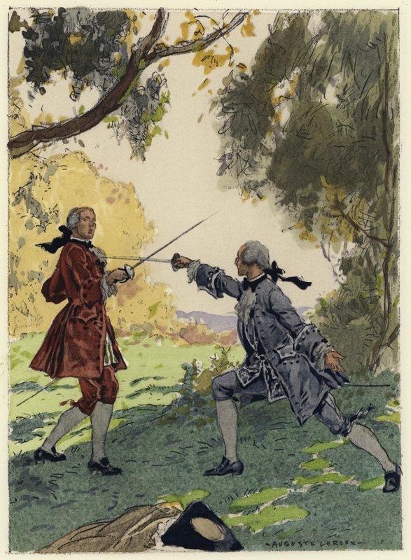 Illustratie voor memoires van Casanova (kleurenlitho) door Jules Marie Auguste Leroux