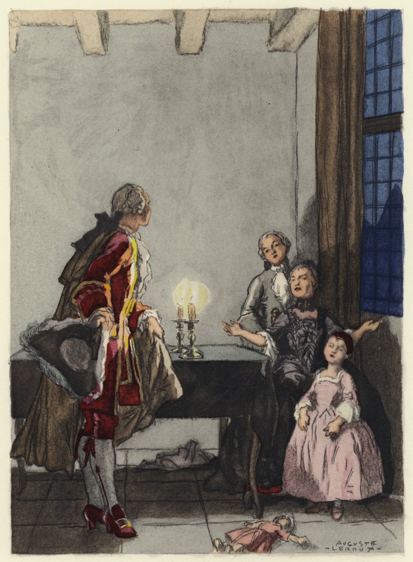 Illustratie voor memoires van Casanova (kleurenlitho) door Jules Marie Auguste Leroux