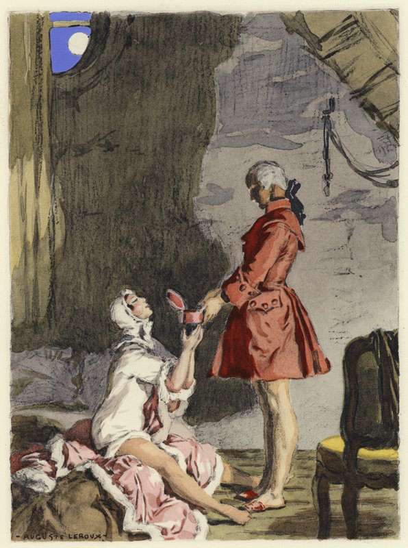 Illustratie voor memoires van Casanova (kleurenlitho) door Jules Marie Auguste Leroux
