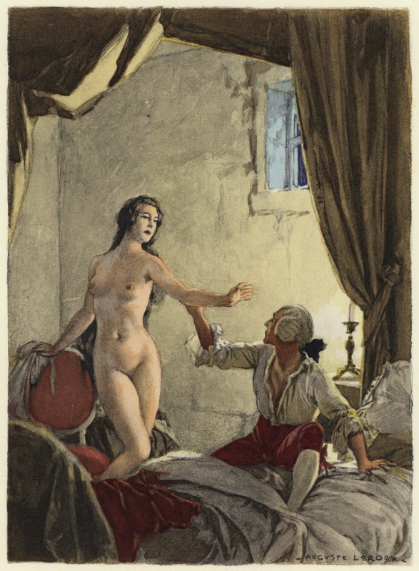 Illustratie voor memoires van Casanova (kleurenlitho) door Jules Marie Auguste Leroux