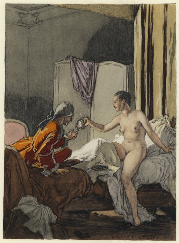 Illustratie voor memoires van Casanova (kleurenlitho) door Jules Marie Auguste Leroux