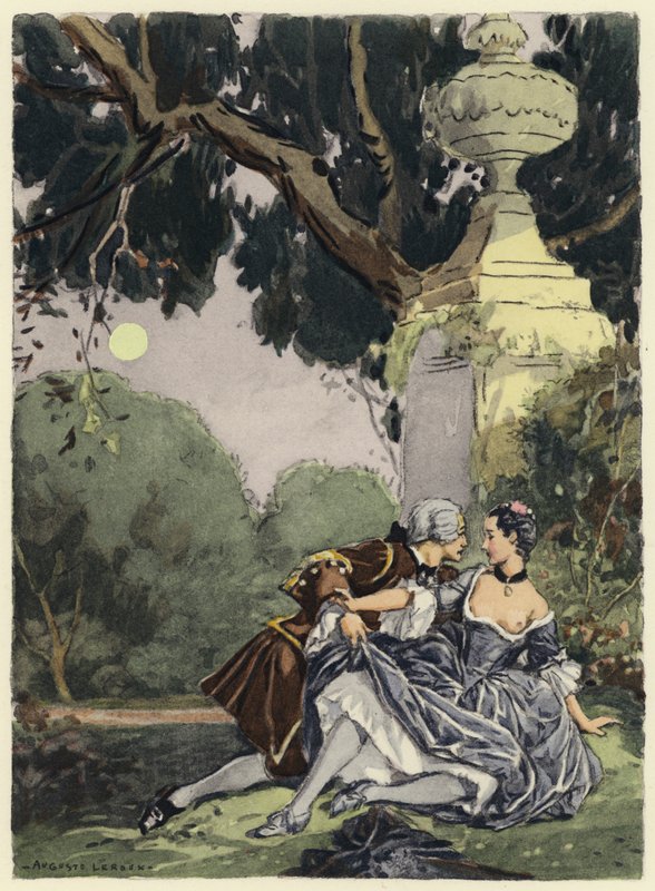 Illustratie voor memoires van Casanova (kleurenlitho) door Jules Marie Auguste Leroux