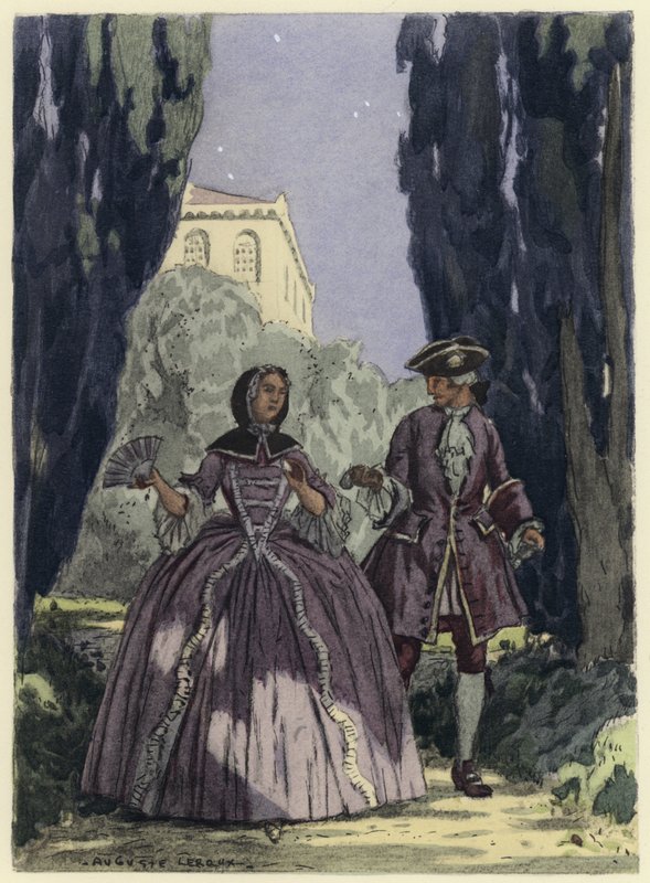 Illustratie voor memoires van Casanova (kleurenlitho) door Jules Marie Auguste Leroux