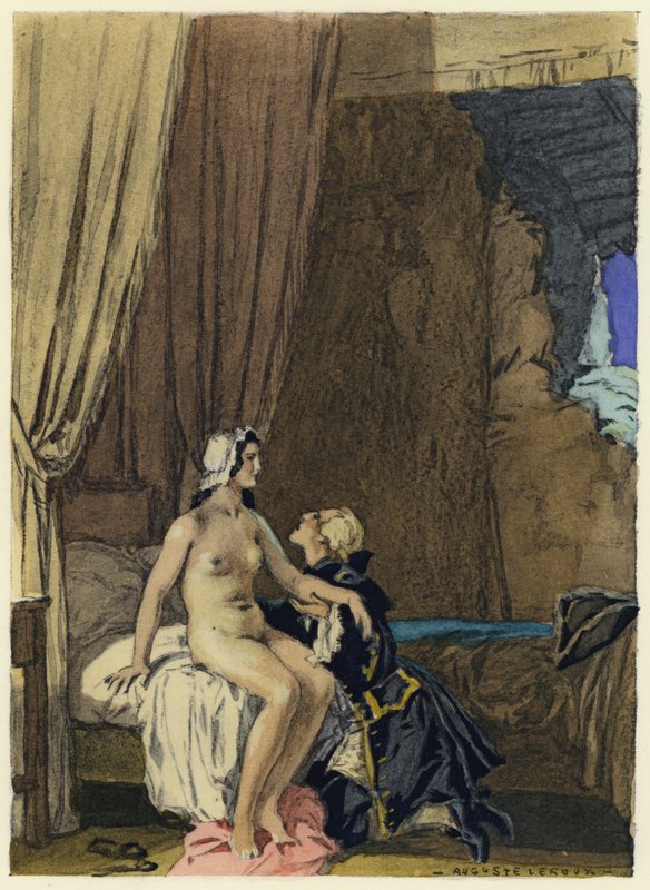 Illustratie voor memoires van Casanova (kleurenlitho) door Jules Marie Auguste Leroux